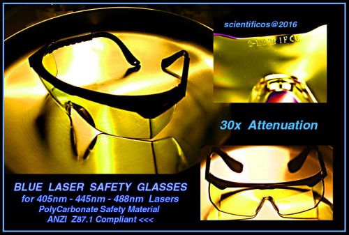 BLUE LASER SAFETY GLASSES - ANZI Compliant - Polycarbonate +30X Attenuation GOOD