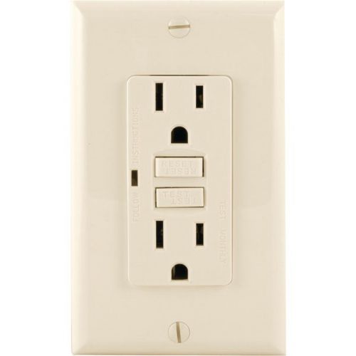 Ge 17821 tamper-resistant gfci receptacle w/wall plate - light almond for sale