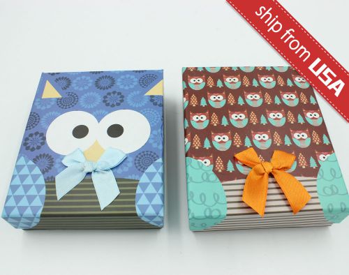 2pcs Cute Owl Necklace Watch Jewelry Gift Present Paper Box Case Wedding Package