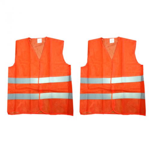 2x ORANGE Neon Safety Vest W Reflective Strips High Security Visibility BN-40812