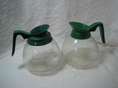 TWO  12 Cup Glass Commercial Coffee Pot Carafe Decanter Decafinated GREEN Handl