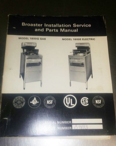 Broaster model 1800g/e pressure cooker installation, service and parts manual for sale