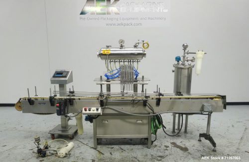 Used- Healthstar Stainless Steel Inline Time Pressure Filler. Unit has 8 stainle