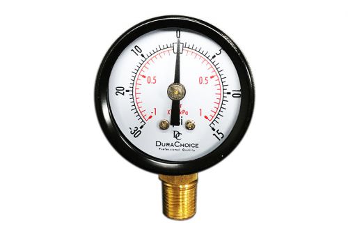 2&#034; utility vacuum pressure gauge - blk.steel 1/4&#034; npt lower mount, -30hg/15psi for sale