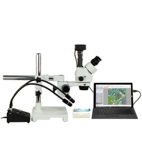 Omax 2.1x-180x 5mp usb3 zoom stereo boom stand microscope+6w led gooseneck light for sale