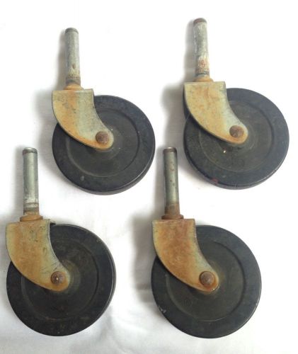 Lot 4 vintage caster 3&#034; wheels swivel steel hard rubber steam punk salvage for sale