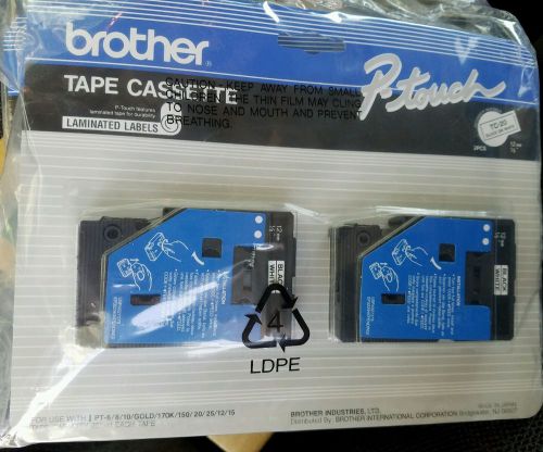 Lot of 2 (2 in 1 Pack) Brother TC-20 Tape cassette Black on White
