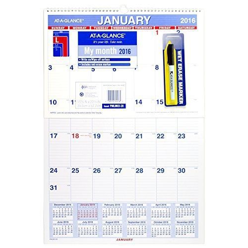 At-A-Glance AT-A-GLANCE Monthly Wall Calendar 2016, Erasable, 15.5 x 22.75