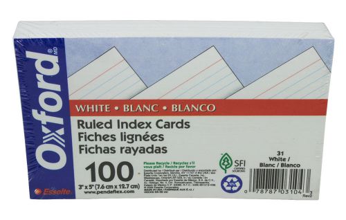 Oxford Ruled White Index Cards, 3&#034; x 5&#034; - Pack of 100