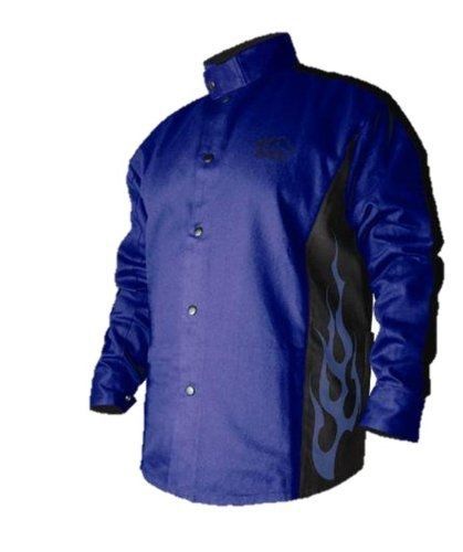 Revco BSX Flame-Resistant Welding Jacket - Blue with Blue Flames, Size Medium
