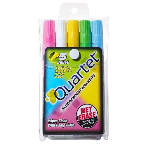 Quartet Glo-Write Fluorescent Markers, Wet-Erase, Assorted Colors, 5 Pack 5090