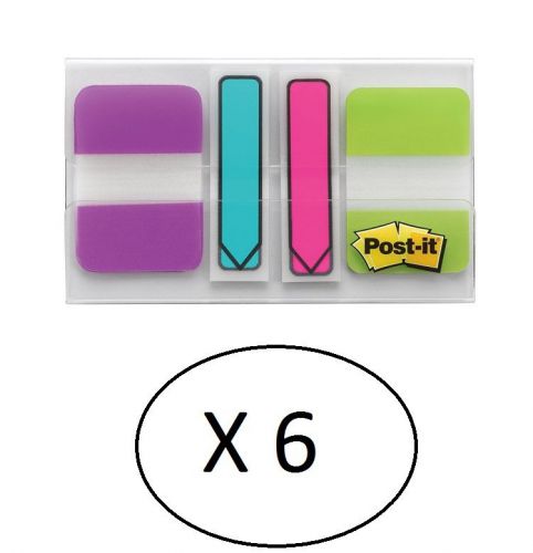 6 Packs - Post-it Tabs and Arrow Flags, 1&#034; tabs and 1/2&#034; arrow flags, Assorted