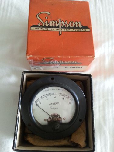 NOS SIMPSON 2969 DC AMPERES 3 1/2&#034; ROUND NEW OLD STOCK W/original box STEAMPUNK