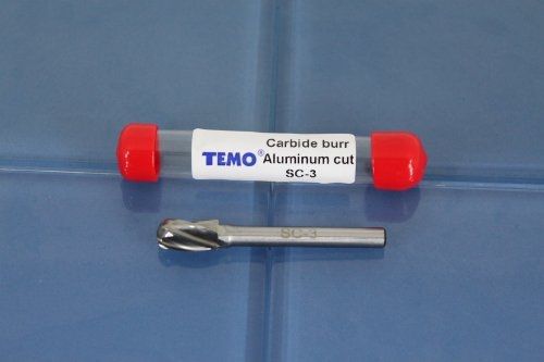TEMO SC-3 NF Aluminum Cut 3&#034; L Carbide Burr FILE 1/4&#034; SHK 3/8 HEAD Cylinder Ball