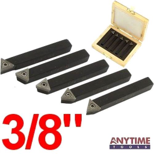 Anytime tools 5 piece 3/8 mini lathe indexable carbide insert tool bit set new for sale