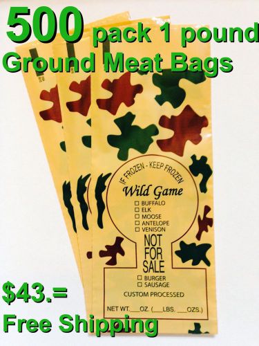 CAMO PRINT WILD GAME GROUND MEAT FREEZER CHUB BAGS 1LB 500 COUNT FREE SHIPPING