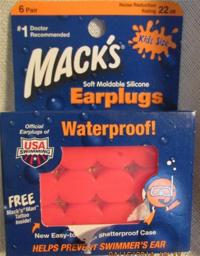 Mack&#039;s soft moldable silicone earplugs  waterproof 6 pair kids size for sale