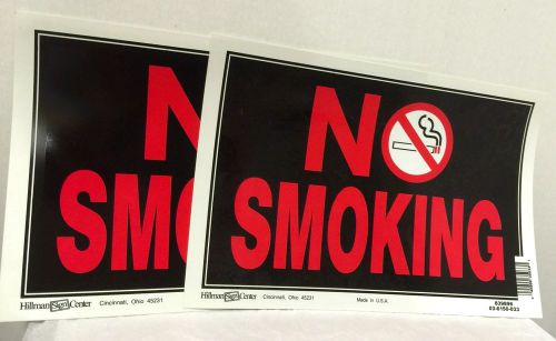 Two &#034;No Smoking&#034; Hillman Sign Center, 8x12inches, Plastic, Red/Black, New