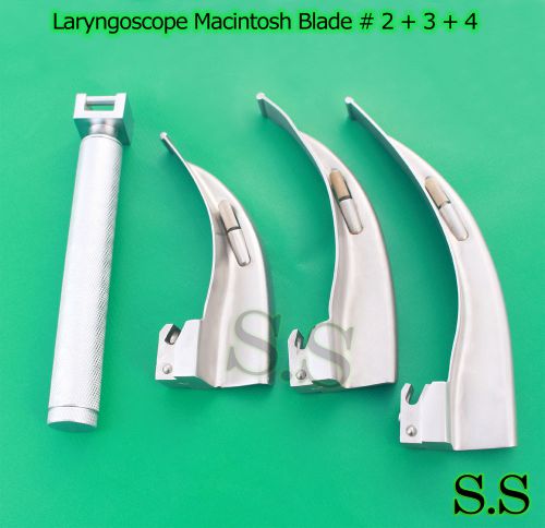 LARYNGOSCOPE MEDIUM HANDLE C + 3 MACINTOSH BLADE # 2 + 3 + 4 ENT ANESTHESIA SET