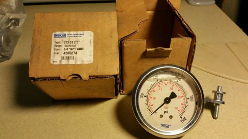 2x wika gauges 213.53 2.5&#034;,0-1500 psi,1/4&#034;mnpt,center panel mt, glycerine filled for sale