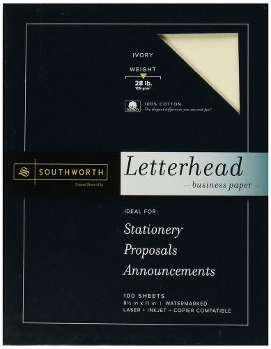 Southworth Letterhead Paper Ivory 28-Lb 8.5 x 11 Inches 100% Cotton 100 Count...