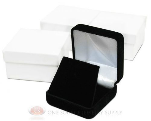3 piece black velvet earring pendant jewelry gift boxes 2 5/8&#034; x 2 5/8&#034; x 1 3/8&#034; for sale