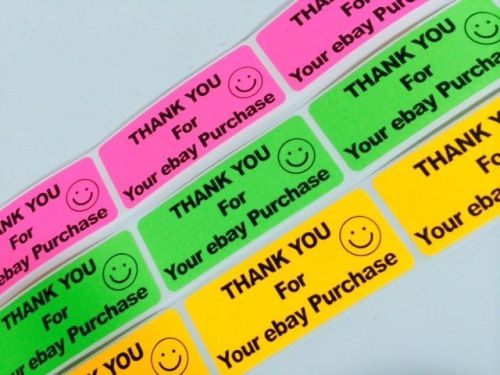 50 1&#034; x 3&#034; Rainbow Pack Thank Labels Stickers Orange,Pink,Green NEW Rainbow