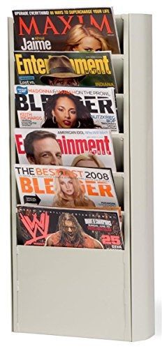 Displays2go magazine rack with putty colored metal wall mounted catalog holder, for sale