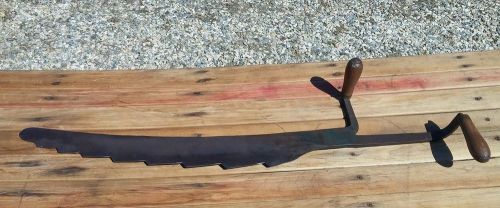 GREAT OLD Antique HAY KNIFE Saw WOODEN HANDLES 33&#034; LONG Primitive Farm Tool W@W