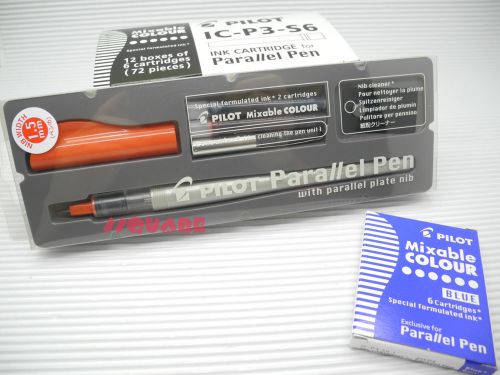 Pilot 1.5mm Parallel Plate Nib Calligraphy Pen Set + 6 Blue Cartridges