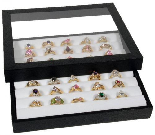 RING DISPLAY CASE ACRYLIC TOP TRAY JEWELRY WHITE INSERT