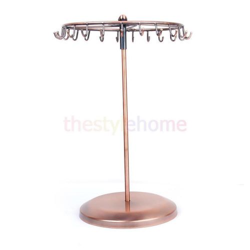 Copper rotating necklace earring jewelry display stand rack organizer for sale