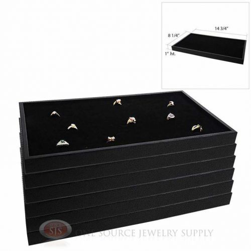 (6) Black Plastic Stackable Trays w/ Black 72 Ring Display Jewelry Inserts