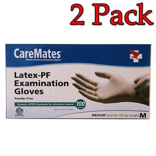 Caremates latex gloves, powder free, medium, 100ct, 2 pack 715912103120a1010 for sale