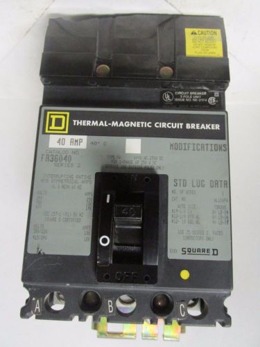 Square d i-line 3 pole 40 amp circuit breaker cat no. fa36040 ........ vd-09b for sale