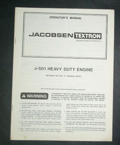 JACOBSEN J-501 HEAVY DUTY ENGINE - OPERATOR&#039;S MANUAL / PARTS LIST - NICE!!