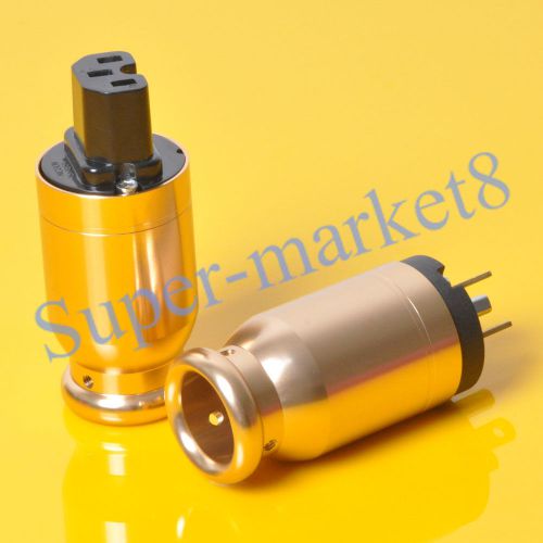 2pc champagne aluminum audio amp us ac power plug &amp; iec connector gold plate for sale