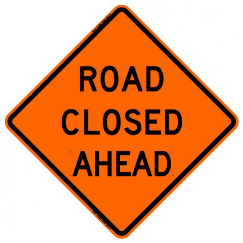 ROAD CLOSED AHEAD (36&#034;) Roll-Up Sign with Ribs..FLUORESCENT VINYL