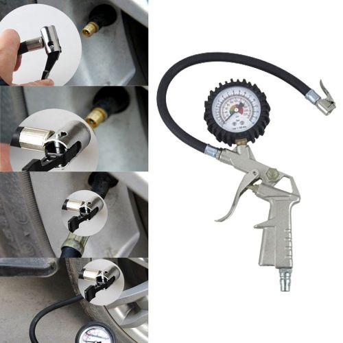 Air Auto Motorcycle Truck Tire Tyre Inflating Tool Pressure Dial Gauge Hose NEW