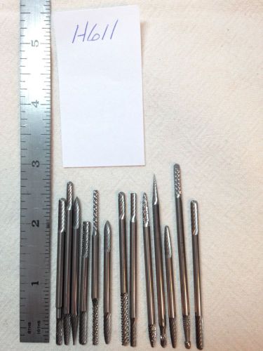 13 NEW 1/8&#034; SHANK CARBIDE BURRS. LONGS. DOUBLE &amp; SINGLE CUT.  MADE IN USA (H611)