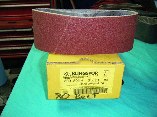 Klingspor 10-pack Sanding Belts #4, 80 grit,  3 x 21,