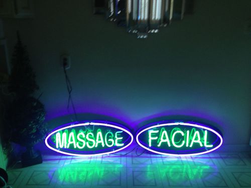Neon facial &amp; massage signs,, ovel shape,  purple and green color, 36 by 16 inch