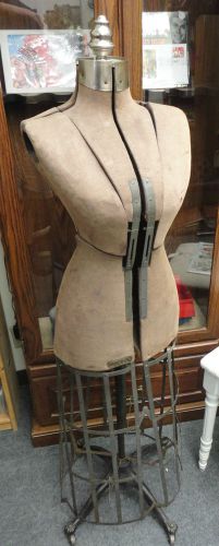 ANTIQUE Dress Form 1909 Cast Iron Stand Adjustable Mannequin 1900&#039;s Cage