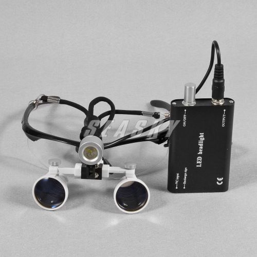 Dental Binocular Optical Glass Loupes &amp; LED Head Light Lamp 3.5X 420mm