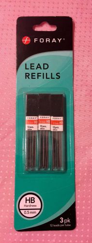 NEW FORAY Lead Refills 0.5 mm HB Hardness Pack Of 3 Tubes (12 per tube)