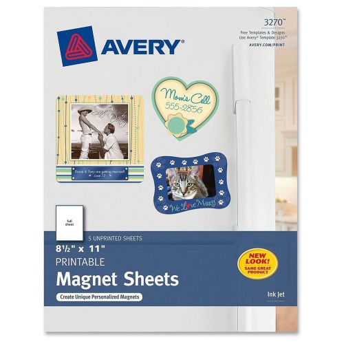 Avery 3270 Magnet Sheets, Printable, Inkjet, 8-1/2&#034;x11&#034;, 5/BX, Matte WE