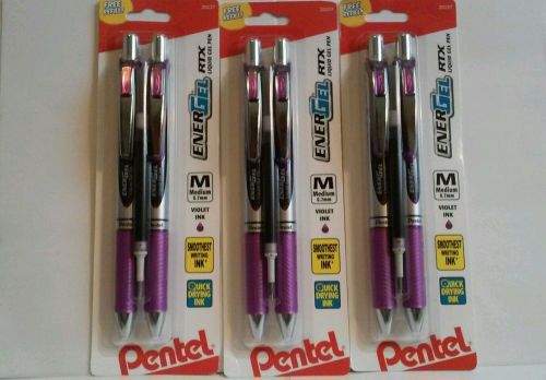 Pentel EnerGel RTX Violet Ink Pens w Refills, 0.7mm, 3PKS, 6 Pens, 3 Refills