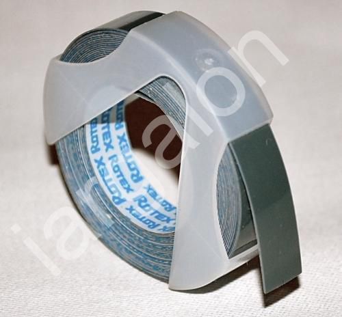 ROTEX Embossing Tape Glossy Grey 3/8&#034; x 12 Ft NEW Label Labeling