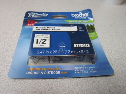 New Brother P-Touch Black Print on White Tze Tape Label Cartridges TZe-231 1/2&#034;