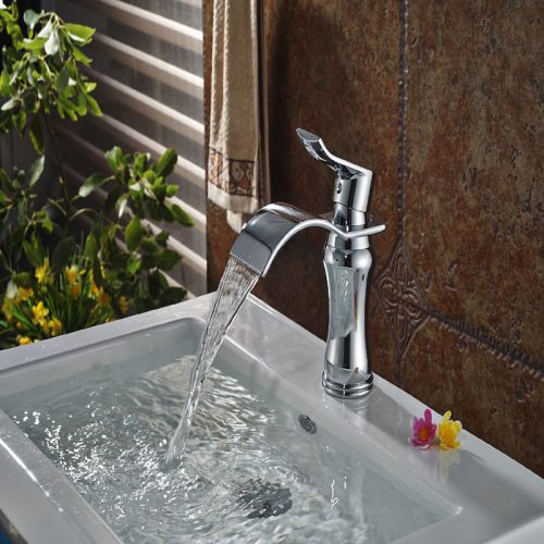 Waterfall Basin Faucet Chrome Polished Bathroom Sink Mixer Faucet Tap One Handle